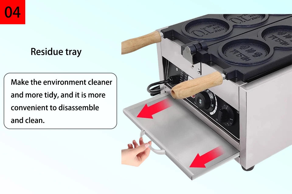 XEOLEO Commerical 4PCS Korean Coin Waffle Maker 3000W Non-stick Coating Gold Coin Bread Waffle Making Maker Electric/Gas.