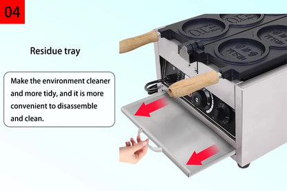 XEOLEO Commerical 4PCS Korean Coin Waffle Maker 3000W Non-stick Coating Gold Coin Bread Waffle Making Maker Electric/Gas.