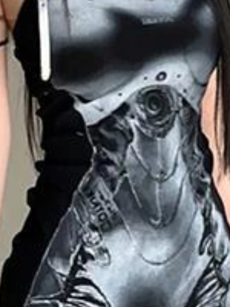 2025, ärmelloses Tankkleid für Damen, Punk-Robe, Vintage-Stil, Harajuku-Druck, Mini-Y2k, ästhetische Basic-Bleistiftkleider, Sommer-Grunge-Vestidos.