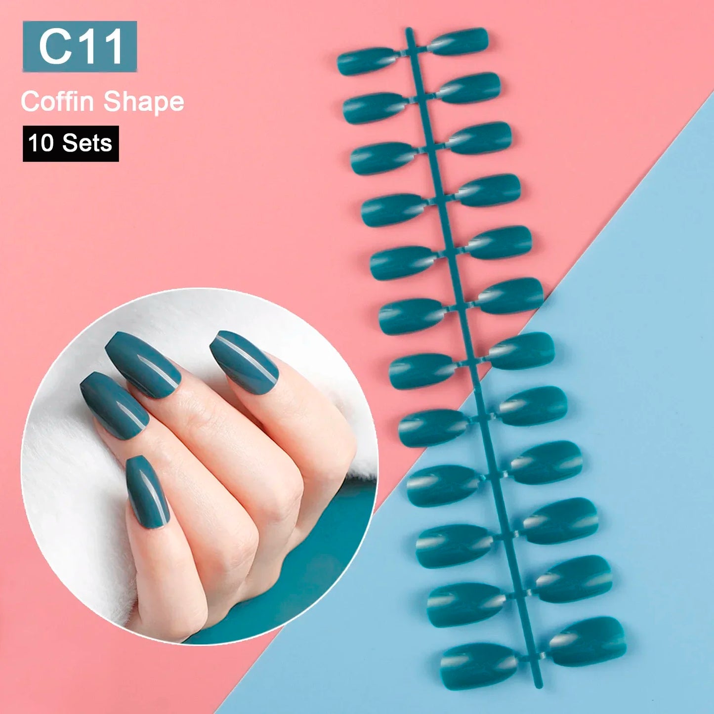 10 Sets/Pack Mixed Solid Colors Coffin Round Square Almond Shape False Nails Full Cover Nail Tips Short Fake Nails Tip Manicure