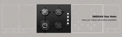 60cm Gas Hob 4 Burners 8000W Dual Fuel (Natural Gas/Propane) Auto Flame Protection Tempered Glass Built-in/Freestanding 220-240V.