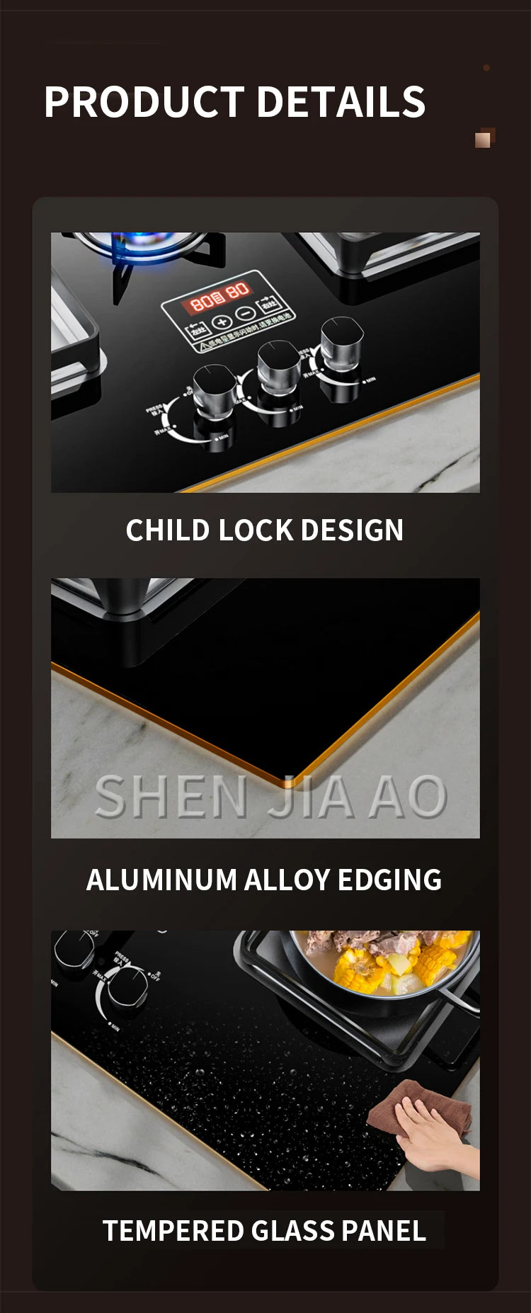 7.2KW Gas Stove Household Three Stove Timing Table Embedded Dual-purpose Natural Gas Liquefied Gas Fire Stove Gas Stove