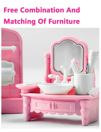 Hot Sale Cute Kawaii Pink 10 Items/Lot Miniature Dollhouse Furniture Accessory Kids Toys Kitchen Cooking Things For Girl Gifts.