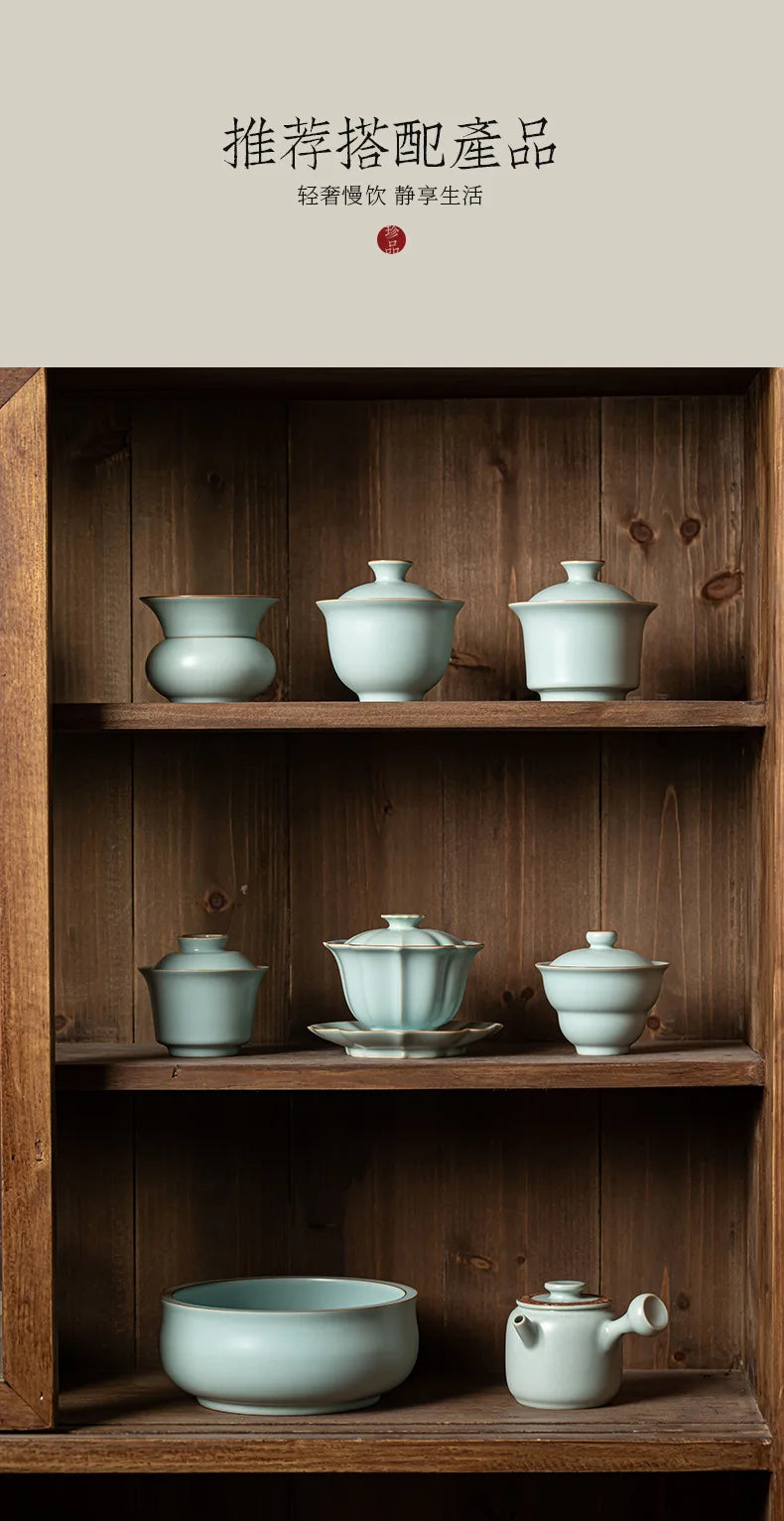 155ml Imitation Song Dynasty Azure Ru Kiln Gaiwan Porcelain Bowl Tea Bowl Tea Tureen Tea Brewing Cover Bowl Chinese Tea Set Gift