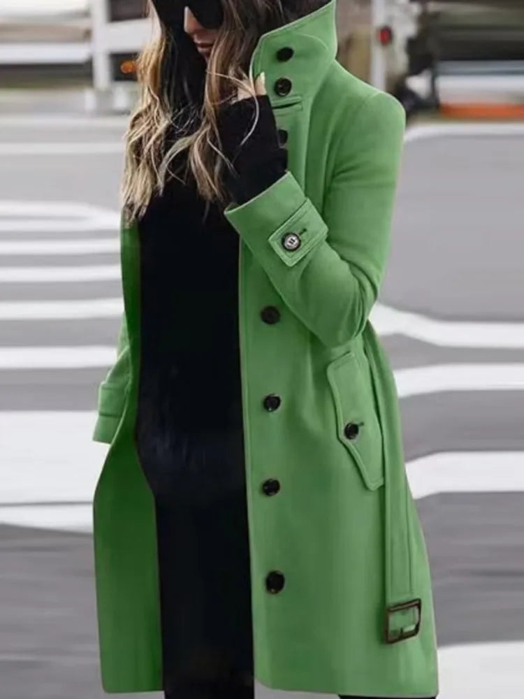 Winter drehen-unten Neck Woolen Jacke Mantel Outer Frauen Fashion Solid Langarm Einreiher Lose Wolle Mäntel Streetwear.