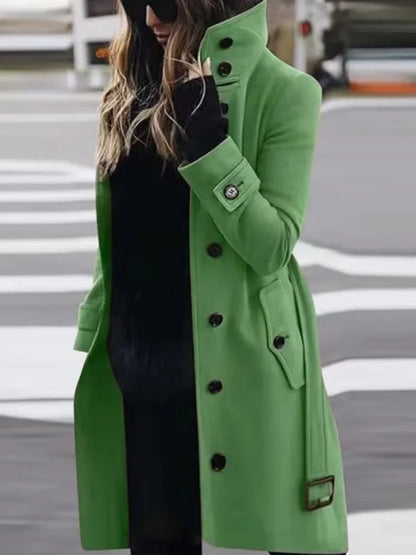 Winter drehen-unten Neck Woolen Jacke Mantel Outer Frauen Fashion Solid Langarm Einreiher Lose Wolle Mäntel Streetwear.