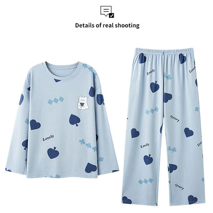 2 Teile/satz frauen pyjamas frühling und herbst langärmelige hosen cartoon nette kann außerhalb freizeit und komfortable student getragen werden.