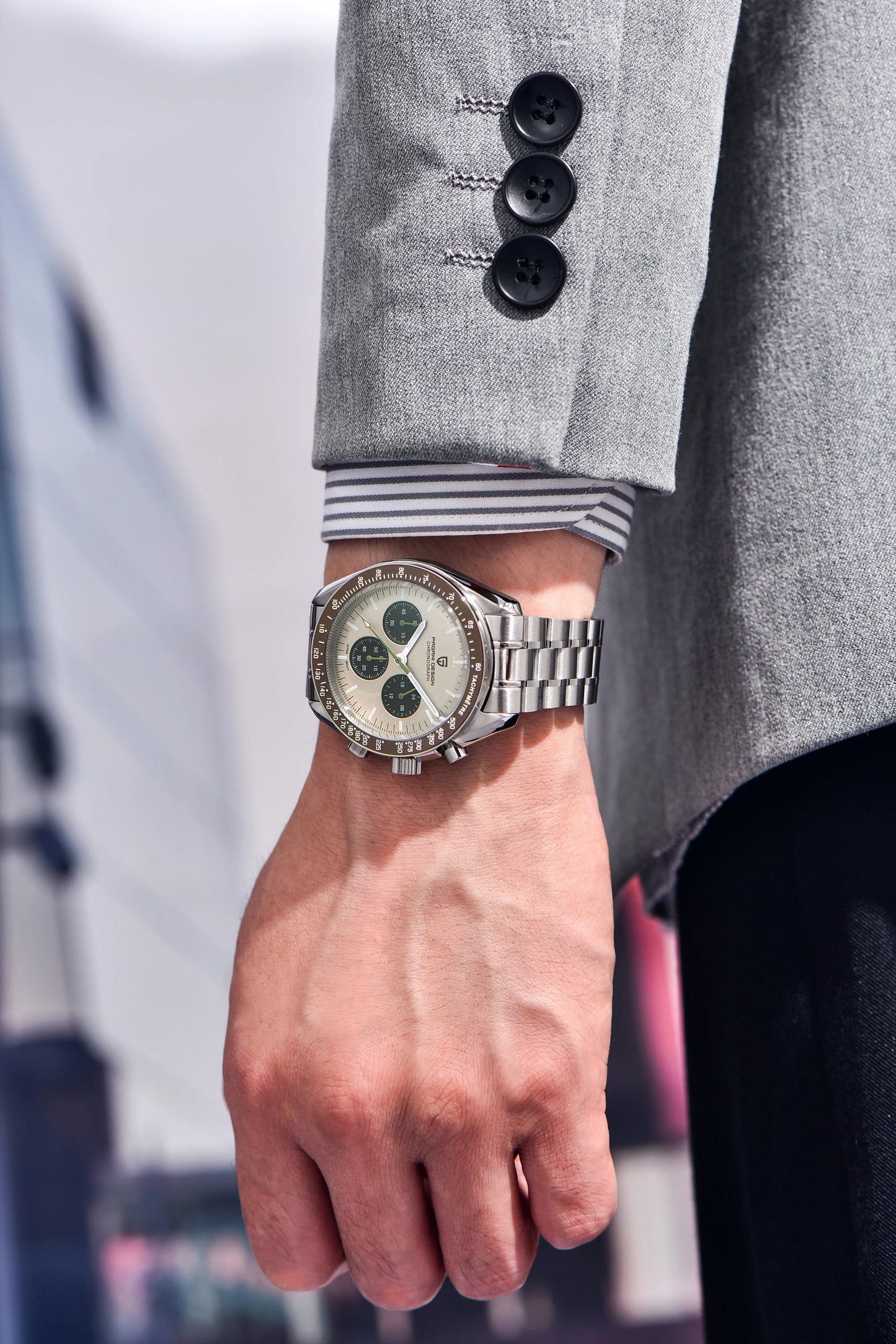 PAGANI DESIGN 2025 New Saturn Men's Watches Top Luxury Quartz Watch Men Light Tan Chronograph AR Sapphire crystal Wristwatch Men.