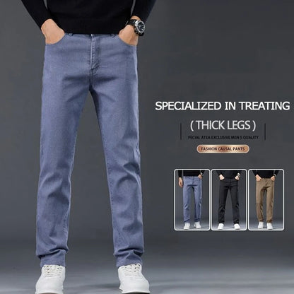 Male Brand Jeans Clothing Light Luxury Stretch Looes Fit Pants Comfortable Soft Business Fashion Straight Casual Denim Trousers.