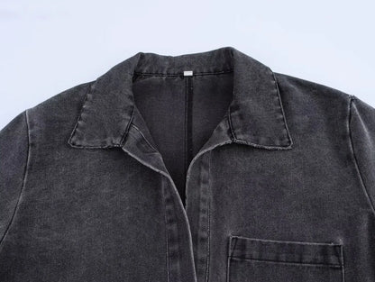 2024 Autumn Jeans Sets Women Turn-down Collar Casual Top Fashion High Waist Streetwear Female Denim Pant Two Piece Set.