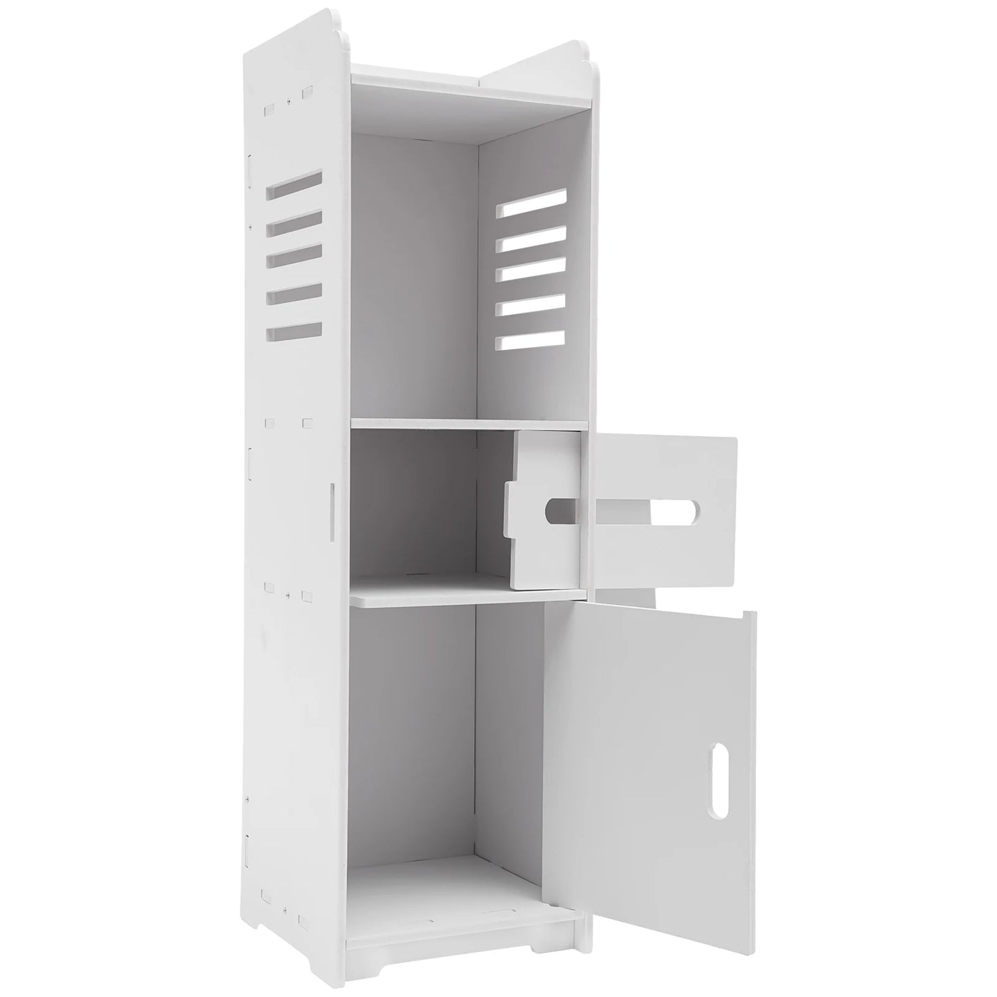 4-stufiger rechteckiger Badezimmerschrank, weißes freistehendes Lagerregal, Mehrzweck-Aufbewahrungsschrank, Badezimmerschrank, 24 x 24 x 80 cm