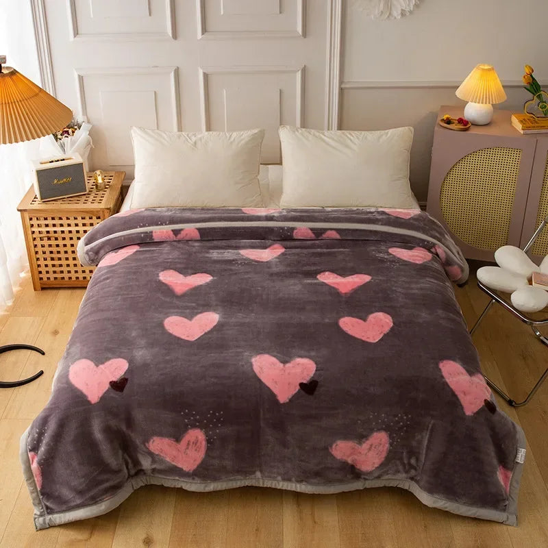 Double Layer Winter Thicken Raschel Plush Weighted Blanket For Bed Warm Heavy Blankets Throw Printed Flowers Fluffy Soft Carpet.