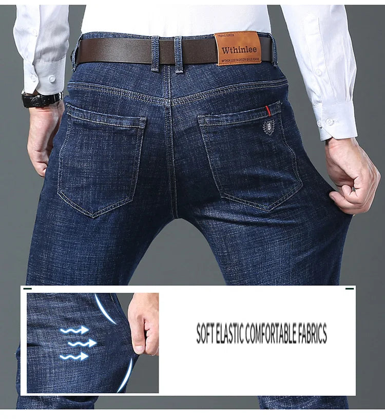 Male  All-match Brand Trousers Four Season Men's High Quality Jeans  Business Casual High Waist Denim Pants Simplicity Cool.