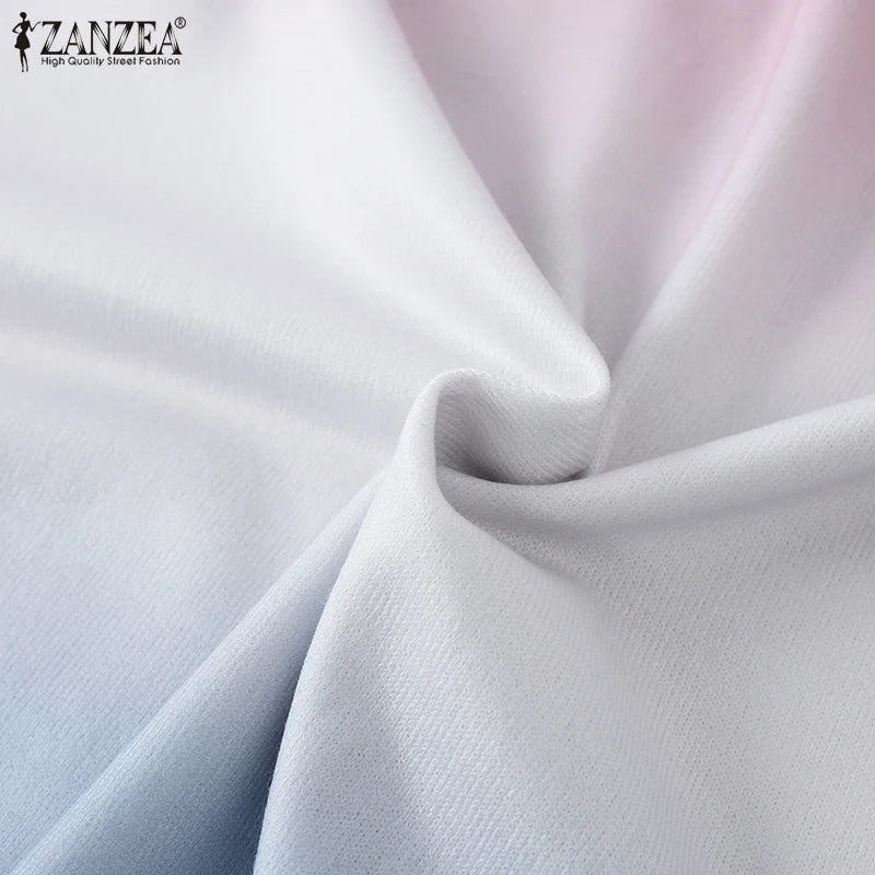 ZANZEA Plus Size Sweatshirts Women Long Sleeve Autumn Fashion Hoodies Gradient Color Round Neck Causal Loose Pullovers 2025 5XL.