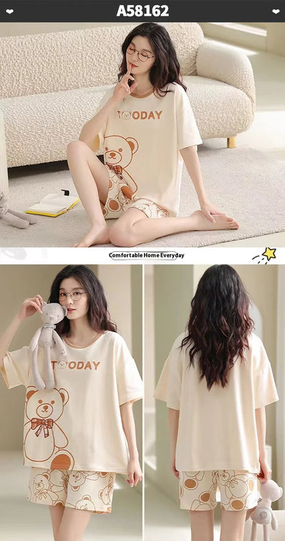 Neue Damen Pyjamas Homewear Set weibliche Sommer Kurzarm Shorts Set Studenten Mädchen niedlichen Cartoon Sommer Casual Pyjamas Homewear.