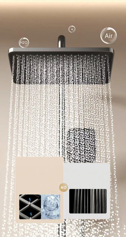 Bathroom Shower System Brass Mirror Surface Temperature-Controlled for Bathtub Faucet with Digital Display, LED Strip