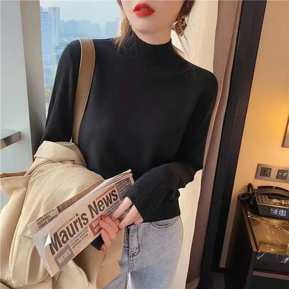Herbst Winter Chic Bottom Pullover Frauen Mode Rollkragen Pullover Lose Langarm Gestrickte Jumper Weiche Warme Pull Femme Top.