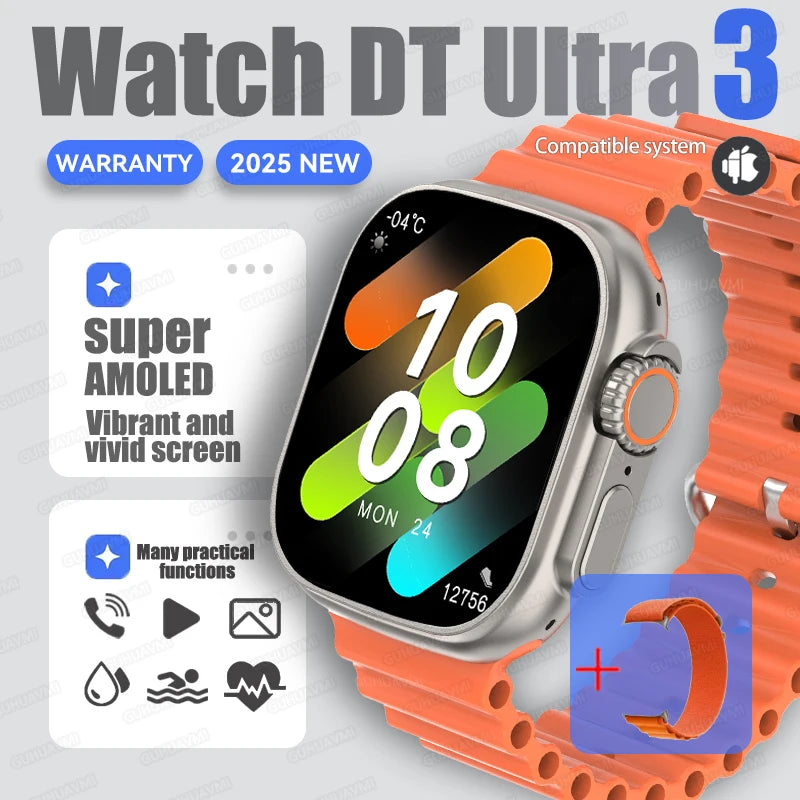 DT Ultra 3 Smartwatch Amoled Screen 4GB MP3 MP4 Player Bluetooth Network Sharing APP Store ChatGPT Smart AI Watch Men Sportwatch