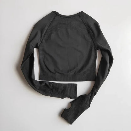 Seamless Shirts Crop Top Long Sleeves Shirts for Women Sports Fitness Gym Clothing Workout Tops Sports Shirts.