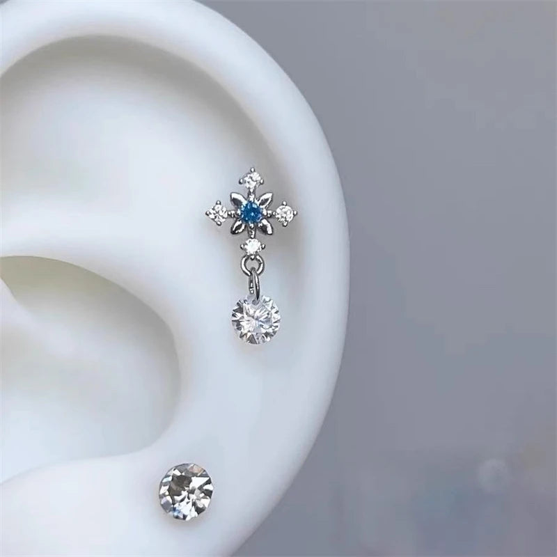 1pcs Quality Shiny Cross Zircon 316L Stainless Steel Ear Bone Nail Y2K Style Silver Color Earring for Women Cochlear Accessories.