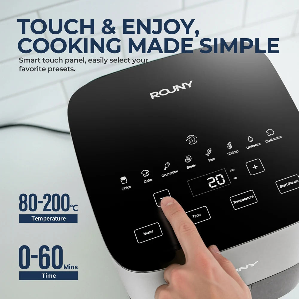 ROUNY Air Fryer 5L, Electric Hot Fryer Oven Oilless Cooker with Touch Control & Nonstick Basket & Visible Window, Family Size.