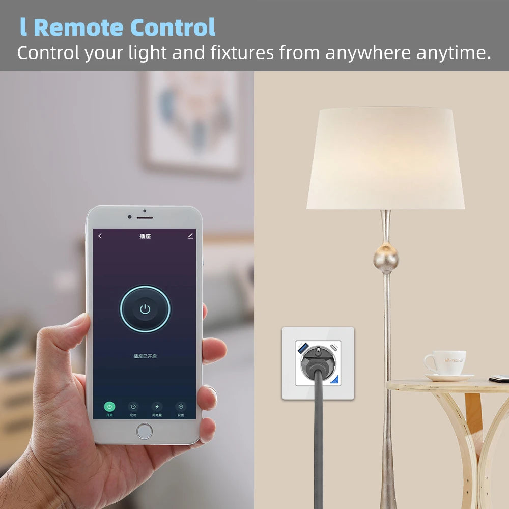 Alice Zigbee Tuya Smart EU-Wandsteckdose mit PD 20 W Typ C und einem Dual-USB-Schnellladegerät mit Power-Überwachungs-Glasplattenpanel.