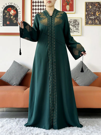 New Women Elegant Dress Chiffon Open Abaya with Zipper Muslim Women Dress Islamic Clothing Cardigan Abaya Women Muslim Dress.