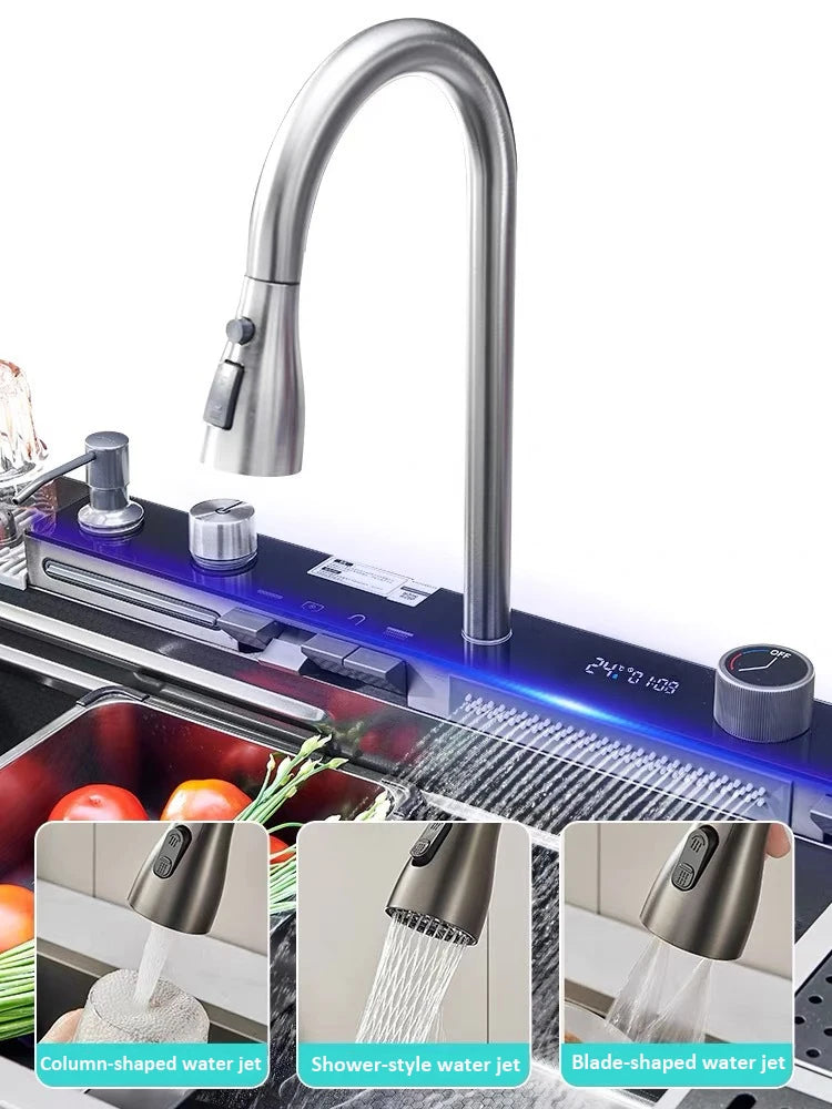 100cmx46cm Whale-Style Large Single-Bowl Kitchen Sink with Dish Rack Digital Faucet Integrated Dishwasher Multi-Functional