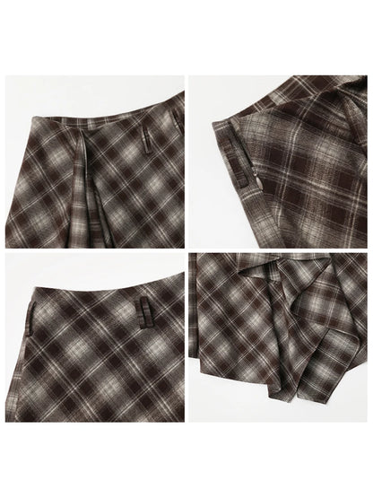 CHIC VEN Women Skirts A Line Retro Loose High Waist Irregular Color Plaid Frosted Half Body Long Ladies Skirt Winter 2025.