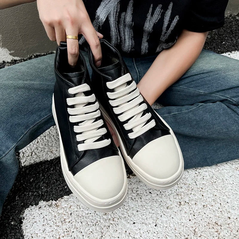 Street Style Ankle Boots for Men Genuine Leather High Top Shoes Fashion Brand Motorcycle Boots Thick Bottom  Male Walking Shoes.