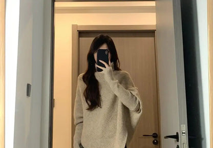 Herbst Winter Neue Frauen Pullover Koreanische Mode Chic Casual Rollkragen Solide Asymmetr Lose Batwing Hülse Pullover Gestrickte Tops.