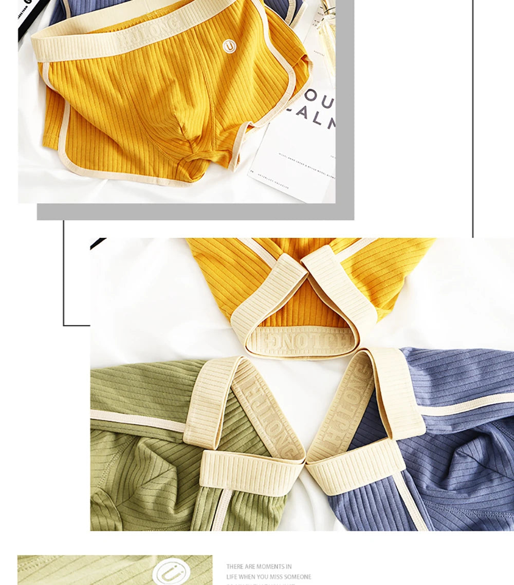 3 Teile/paket 100% Baumwolle Solide Gestreiften männer Boxer Sexy Atmungsaktive Mesh U Gabelung Unterwäsche Hohe Elastische Erweitern Bund Unterhose