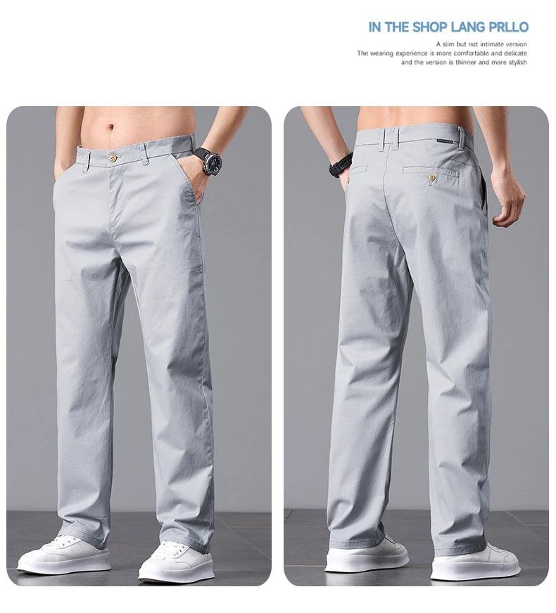 2025 Stretch Men Pants Straight Fit Cotton Golf Trouser Male Spring Summer Formal Dress Office Work Casual Black Navy Blue Khaki.