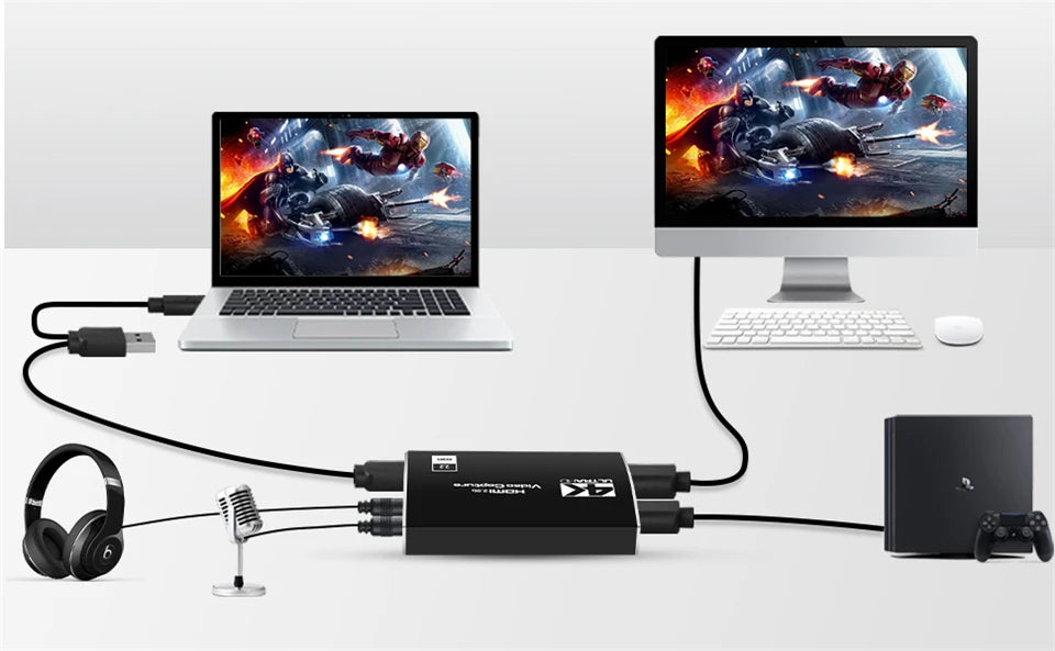 4K USB 3.0 Video Capture Card HDMI Bypass HDCP 1080P 60Hz HD Video Recorder Grabber For PS5 OBS Game Recording Live Streaming.