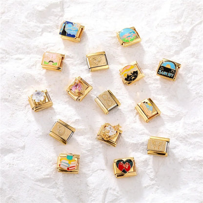 New Fashion 9mm 15 Style Italian Modular Charm Bracelet Fashionable Leisure Holiday Scenery Literary Modular Elastic Bracelet.