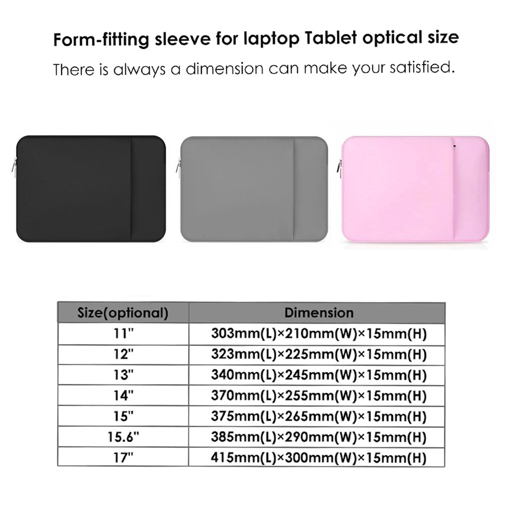 Laptop Sleeve Bag 11 12 13 14 15 15.6 17 inch PC Cover For MacBook Air Pro Retina Xiaomi HP Dell Acer Notebook Computer Case.