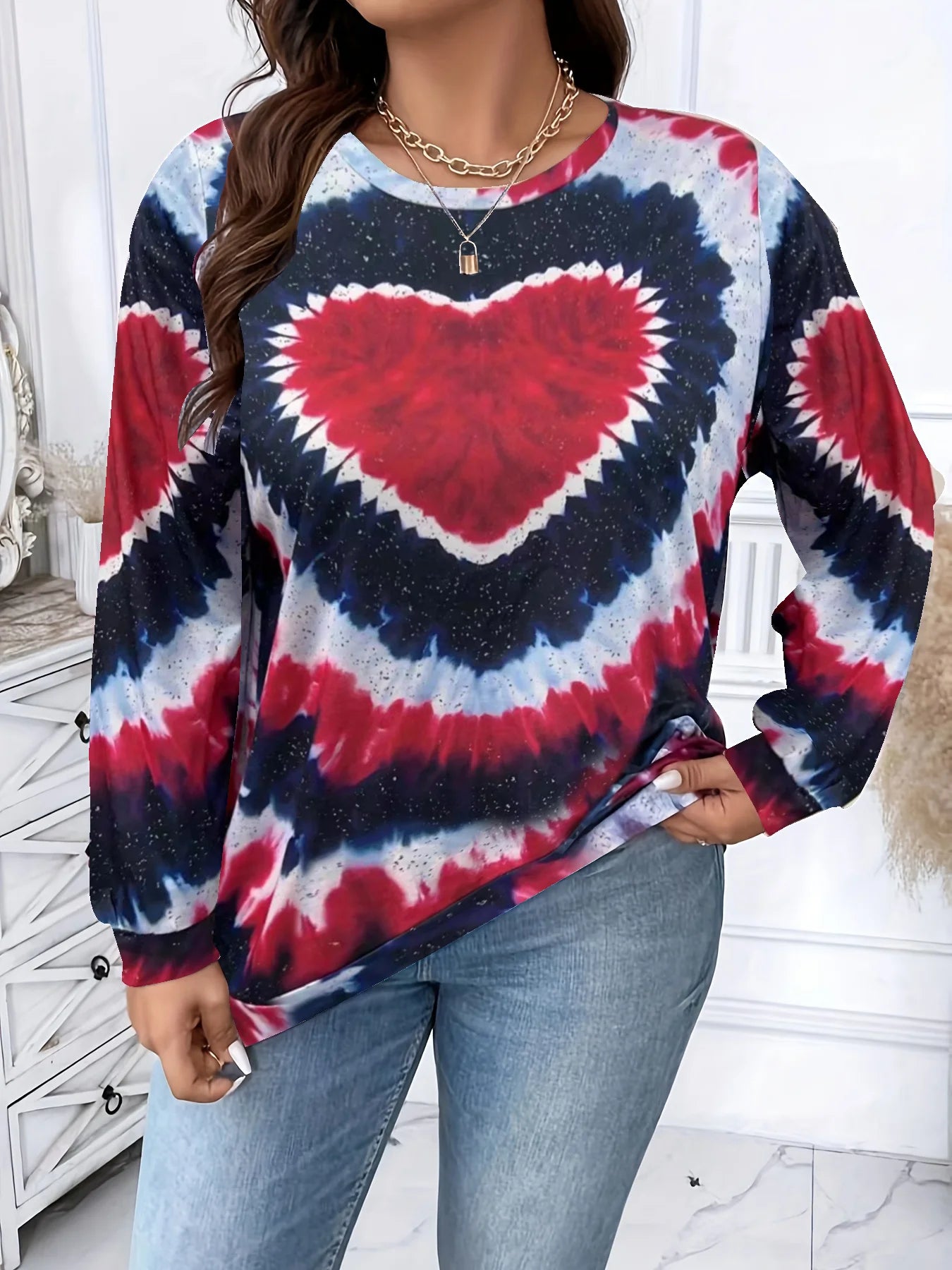 2024 Plus Size Europa und die Vereinigten Staaten Herbst und Winter neue Mode lang ärmelig bedruckte Damen lässig Kapuzen pullover mit Rundhals ausschnitt.