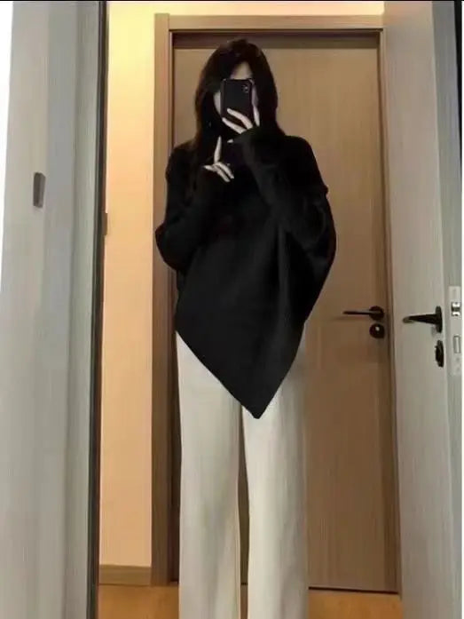 Herbst Winter Neue Frauen Pullover Koreanische Mode Chic Casual Rollkragen Solide Asymmetr Lose Batwing Hülse Pullover Gestrickte Tops.