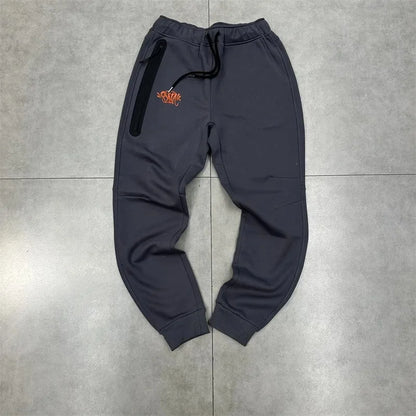 Casual Embroidered Fleece Lined Open Cardigan Hooded Zipper Pants Set for Men And Women Color Block Design by Syna