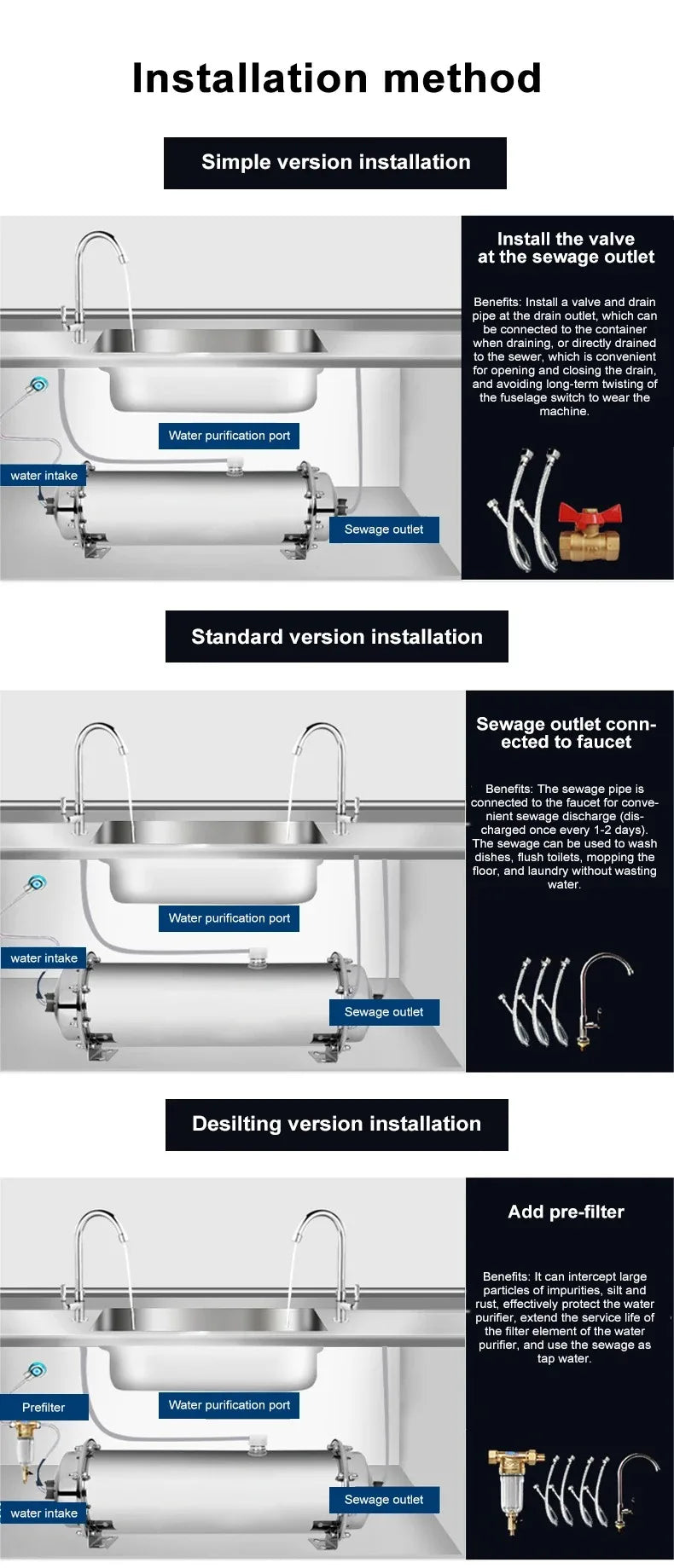 DIVEDEER 600L~3000L household water filter PVDF ultrafiltration purifier with washable pipe type direct drinking water kitchen.