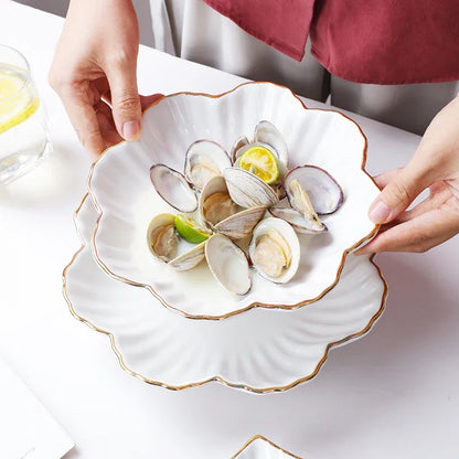 European Golden edged ceramic plate creative home serving plate special-shaped ceramic cutlery dinner plates fruit snack plates.