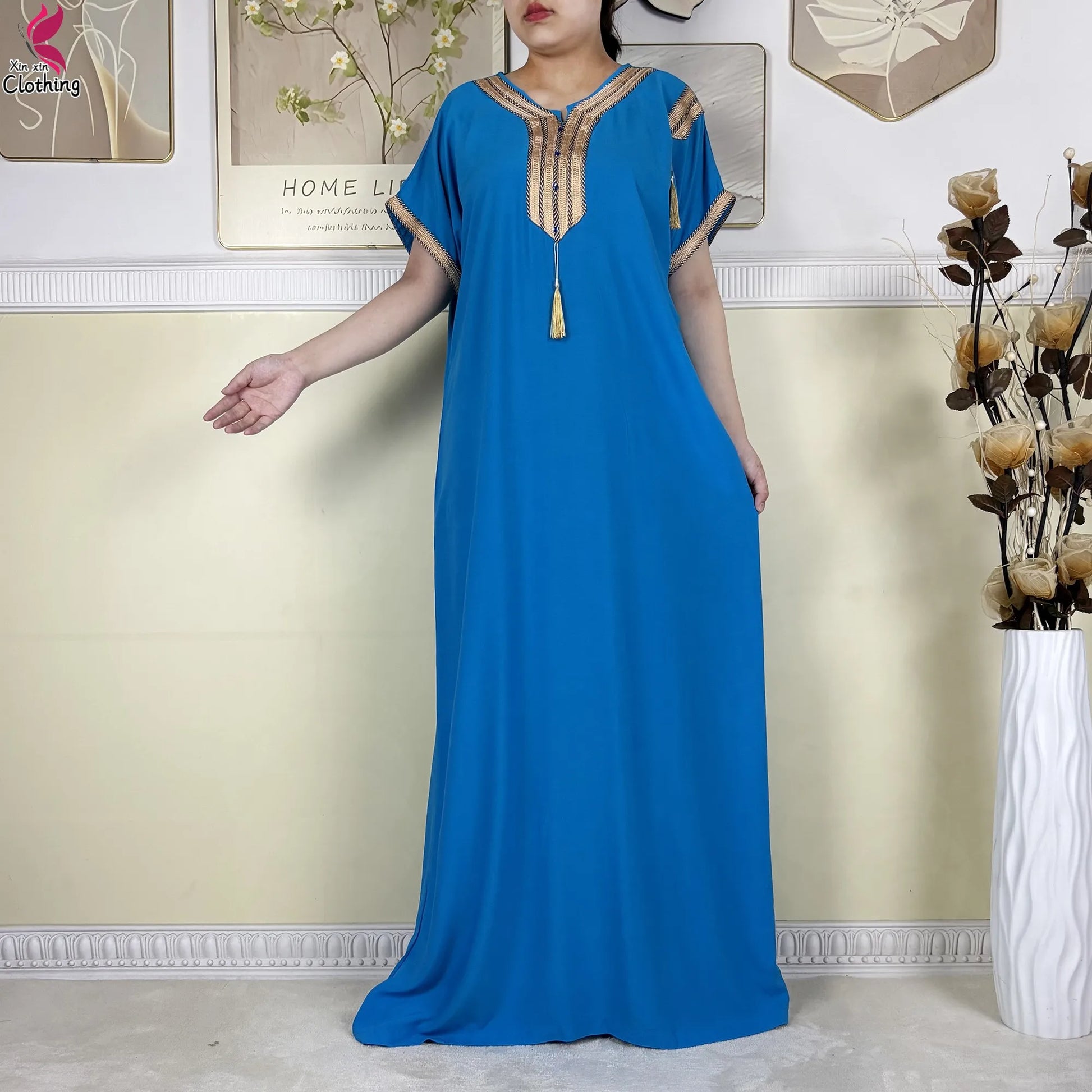 2025 Muslim Caftan Short Sleeve Dress Solid Cotton Summer Abaya African Traditional Dresses Islam for Women Casual Clothing.