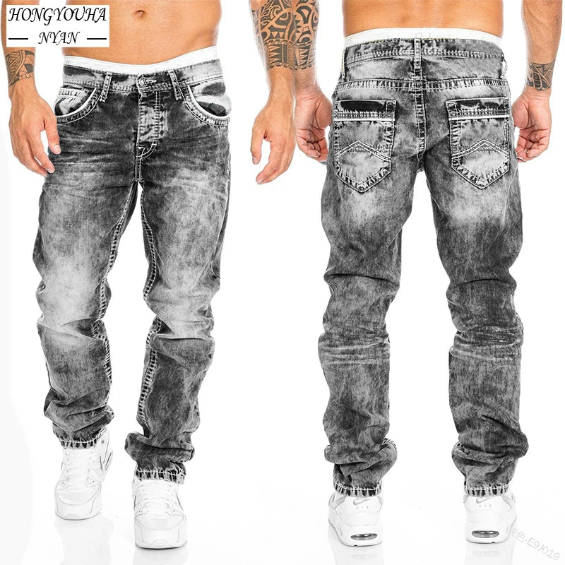 Mode Männer Hosen Gewaschen Stretch Gerade Jeans Lose Casual Designer Lange Denim Hosen Hosen Hip Hop Slim Fit Punk Hosen.