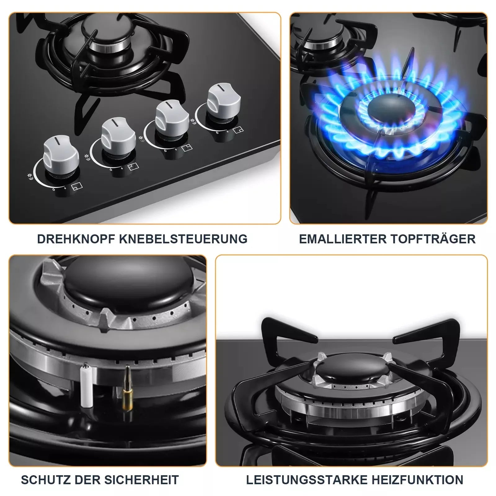 TopStrong 4-Burner Glass Ceramic Built-in Hob Natural Gas Propane Gas Hob.