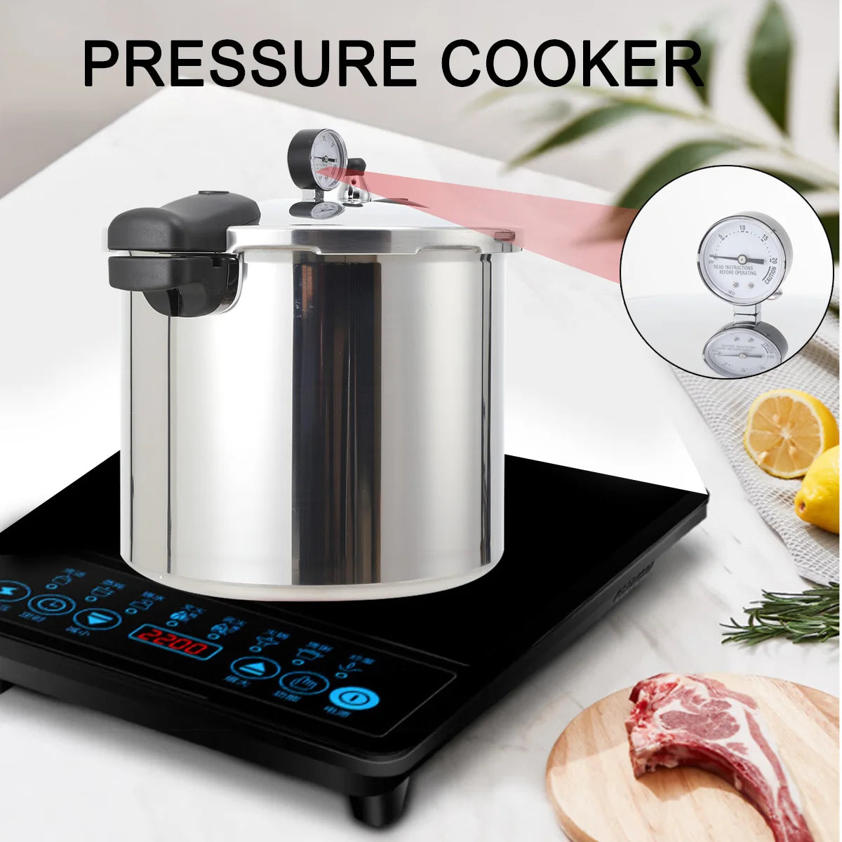 22L Aluminium Alloy Pressure Canner 90Kpa Thickened Explosion-proof Pressure Cooker Pot with Pressure Gauge and Safety Valve.