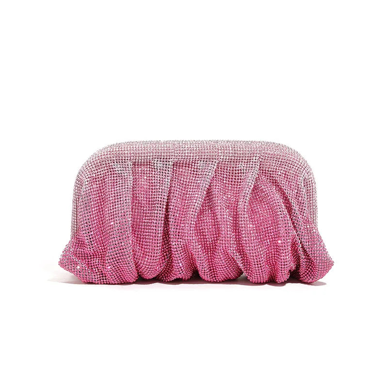 Premium Handmade Diamond-encrusted Clutch Bag Pleated Chain Rhinestone Cloud Clip Dinner Bag Single Shoulder Oblique Span Bolsos