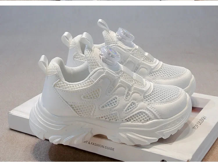 Kids Running Shoes Rotating Button Children Sports Shoes Mesh Breathable 2025 Brand New Children Sneakers Thick Comfortable.