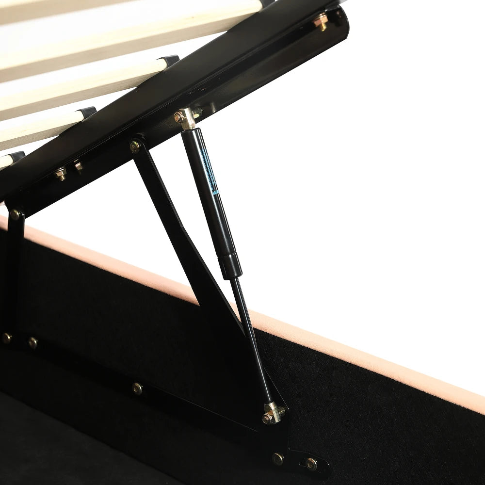 Polsterbett, Einzelbett, Babybett, niedlicher Hasenkopf, hydraulisches Bett mit Stauraum, erhöhter weicher Zaun, Samt, rosa + weiß, 90 x 200 cm