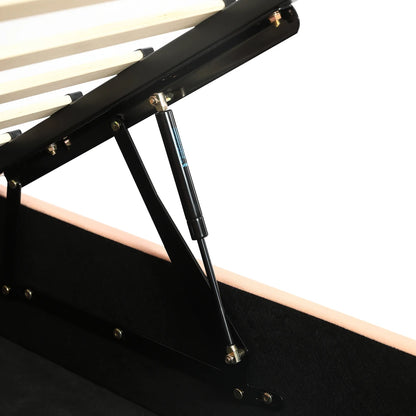 Polsterbett, Einzelbett, Babybett, niedlicher Hasenkopf, hydraulisches Bett mit Stauraum, erhöhter weicher Zaun, Samt, rosa + weiß, 90 x 200 cm