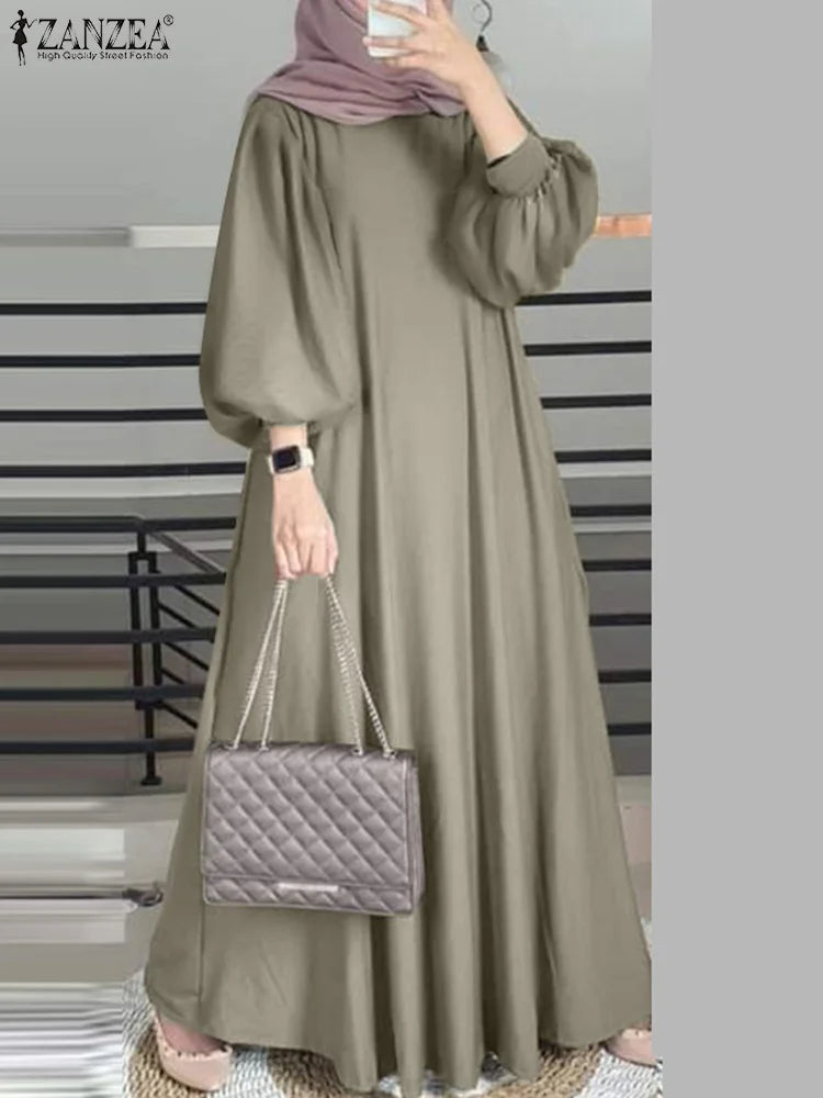 Muslim abaya ZANZEA Autumn Sundress Women Dress Hijab Dresses.